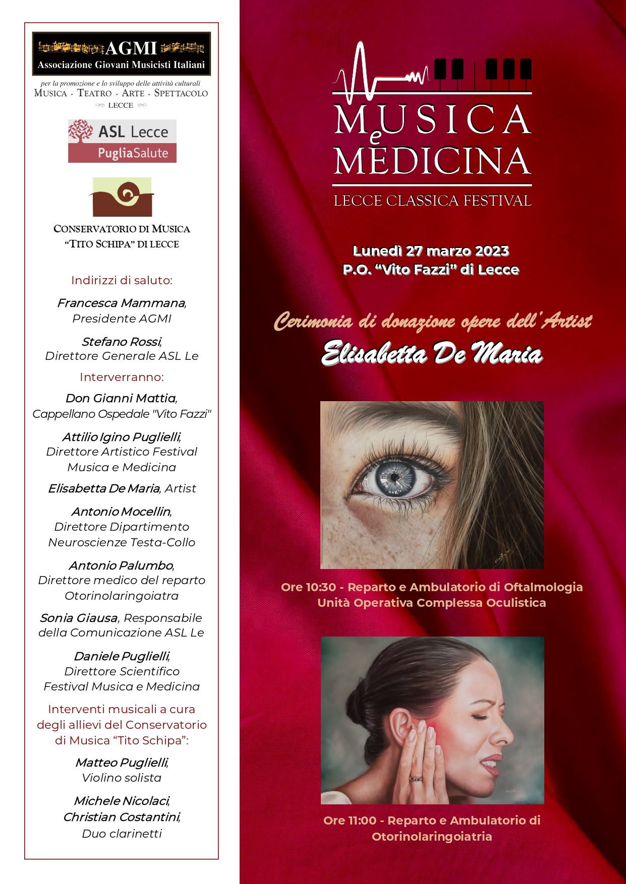 Lunedi 27 marzo al “Vito Fazzi” di Lecce Lecce Classica Festival “Musica e Medicina”.