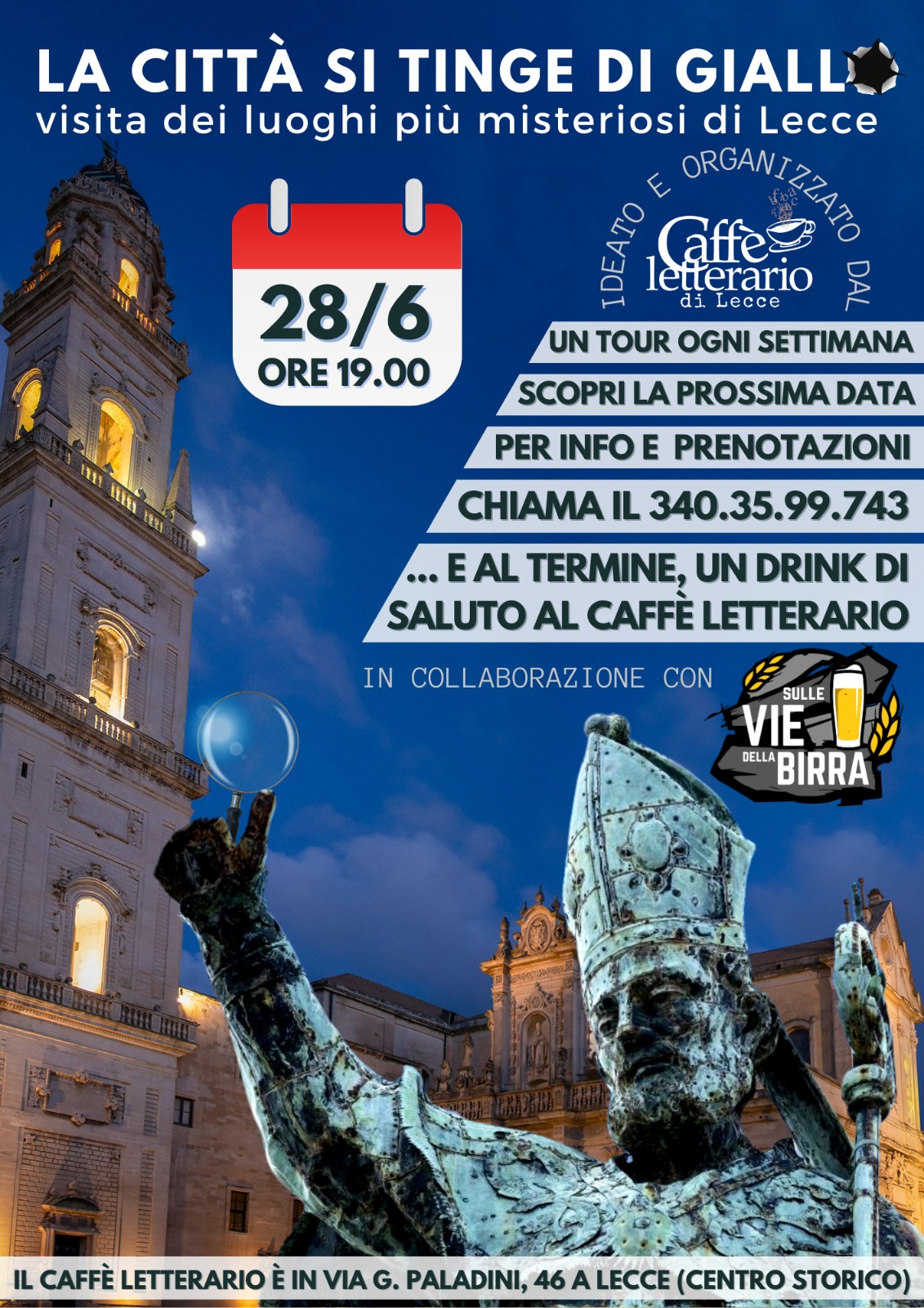 “La Città si tinge di Giallo”, iniziativa del Caffè Letterario” questa sera a Lecce.