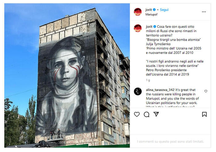 Lo street artist napoletano Jorit raffigura in un murales una bambina a Mariupol, nel Donbass…ed è subito polemica.