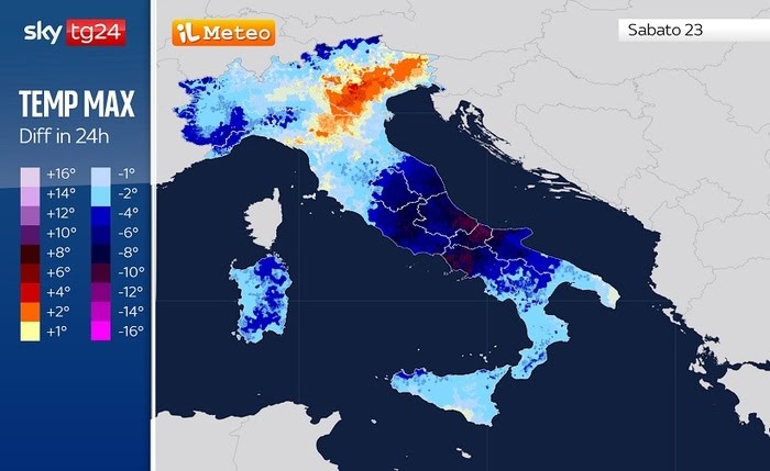 Meteo, temperature a picco nei prossimi giorni.Cali anche di 13 e più gradi