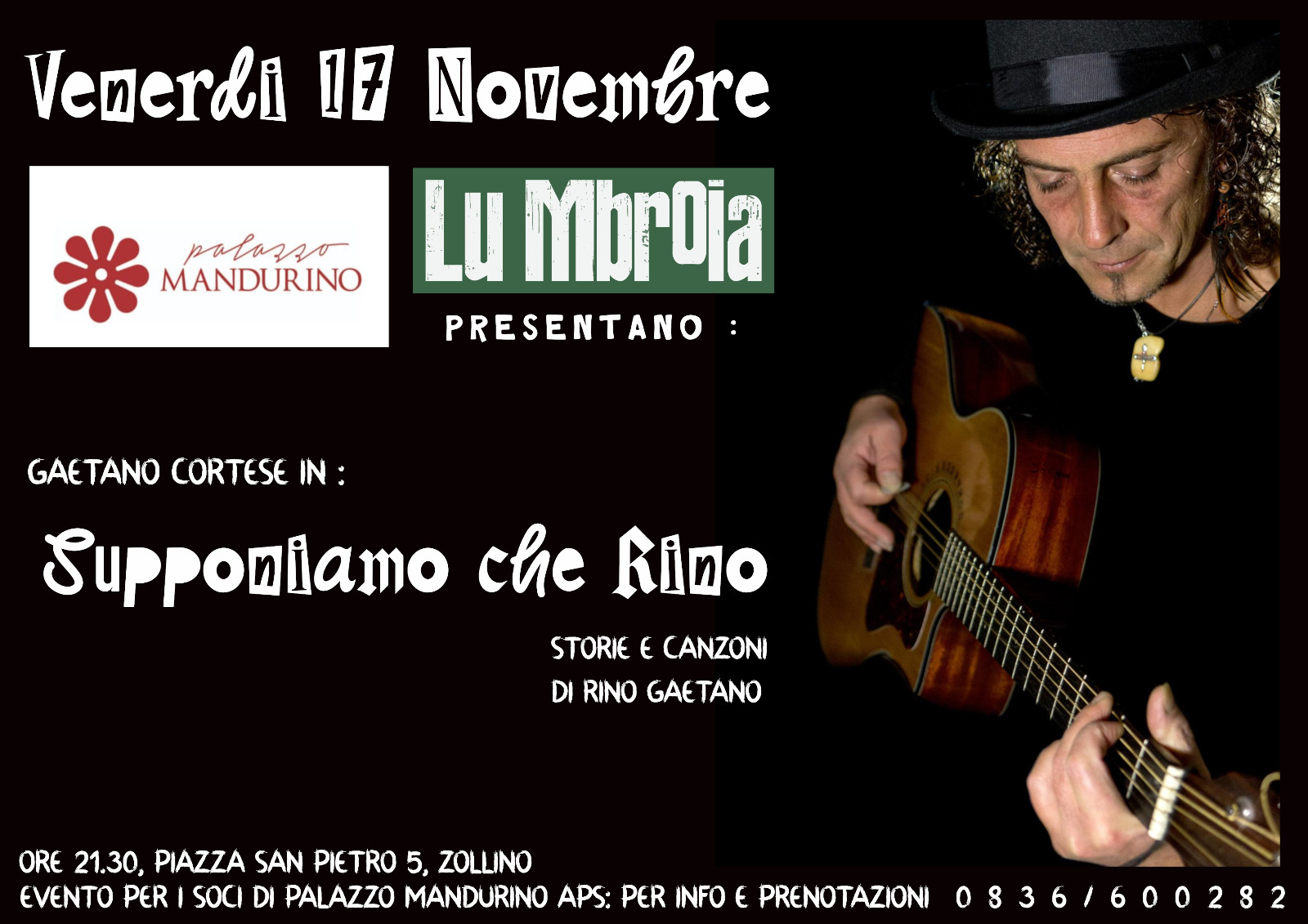 Gaetano Cortese è “Supponiamo che Rino” a Zollino (Le) stasera a Palazzo Mandurino. Storie e canzoni di Rino Gaetano