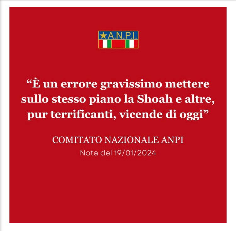 Partigiani italiani (ANPI): un errore paragonare alla Shoah la vergognosa mattanza israeliana nei confronti dei palestinesi